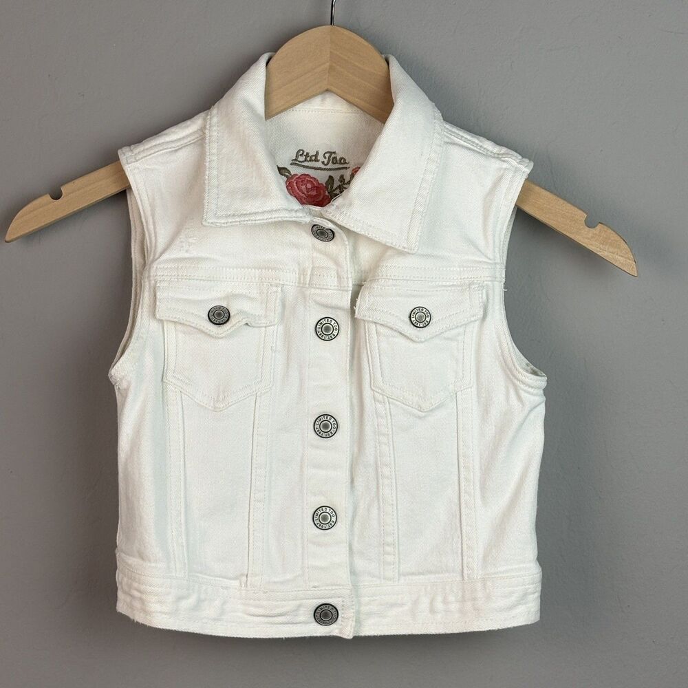 Vintage Y2K Limited Too Denim Vest Girls S White Jean Jacket Cottagecore Kawaii